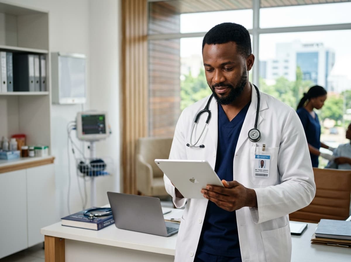 Nigerian clinician reviewing Aluvity patient dossier