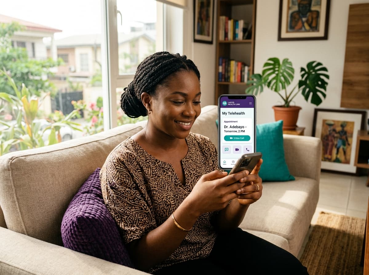 Nigerian patient receiving telehealth guidance from Aluvity